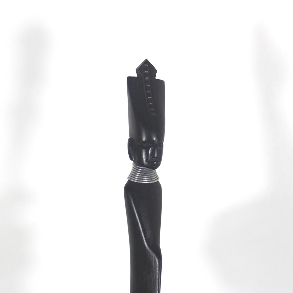 Vintage Carved Wood Letter Opener, African Art, Ebony Coloured Wood Face Head